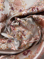 Decorative fabric with intricate floral damask on Heavenly Pink background