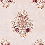 Decorative pattern with floral damask motif medallion elements on a Heavenly Pink background