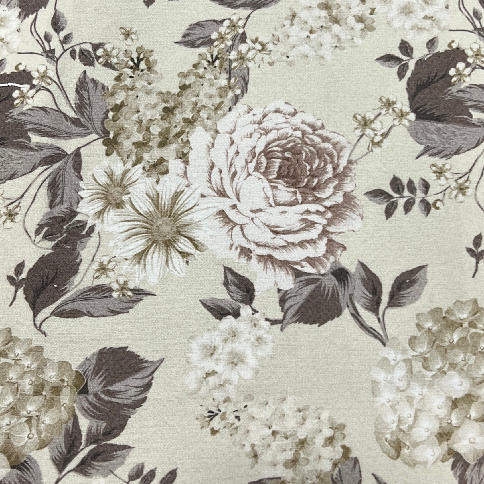 Floral pattern with white and beige flowers on a Ivory background