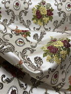 Decorative floral and damask baroque pattern with Green and yellow flowers on a beige background