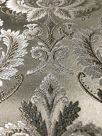 Silver damask fabric by the yard, full pattern layout view