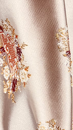 Decorative pattern with floral damask motif medallion elements on a Heavenly Pink background