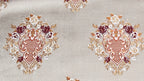 Decorative pattern with floral damask motif medallion elements on a Heavenly Pink background