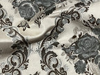 Decorative floral and baroque damask pattern on a beige background with Gray design