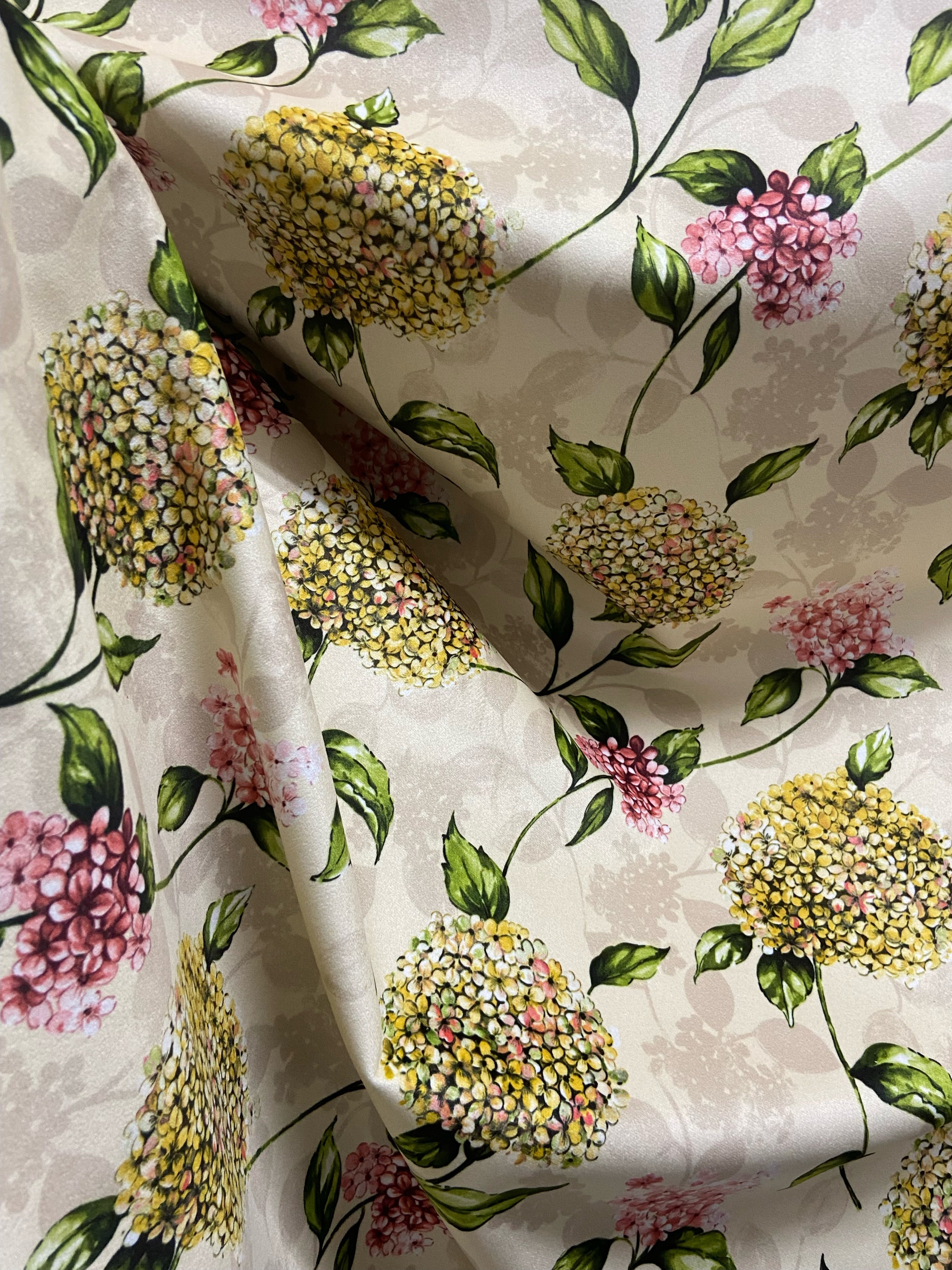 Pattern of Green Hydrangea on taupe background