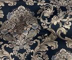 Decorative pattern with intricate floral Damask designs on a Midnight Pewter background