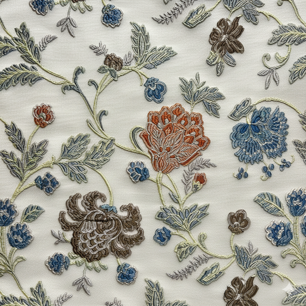 Embroidered Brown floral pattern on fabric