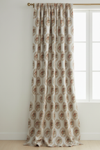 Decorative fabric with floral embroidery and intricate pattern such as Victorian Mirror Floral on an Antique White background curtain panel