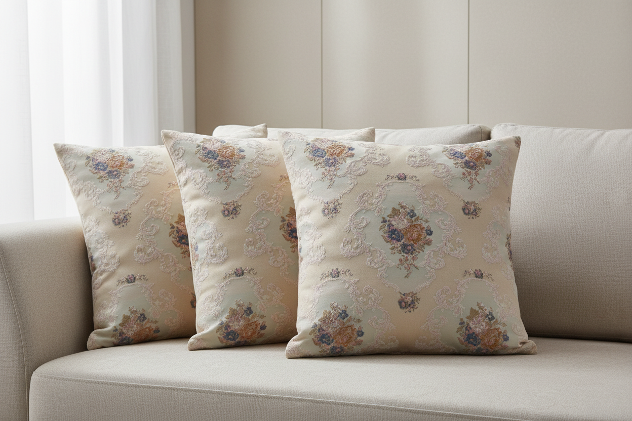 Decorative floral and damask pattern on a Beige background cushion covers