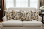 Embroidered Blue floral pattern on fabric on cushion covers
