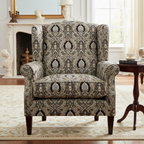 Decorative Baroque Paisley Medallion Damask Fabric with Brownish Maroon background on furniture