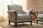 Decorative floral and damask baroque pattern with Blue and yellow flowers on a beige background on a Furniture