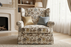 Embroidered Blue floral pattern on fabric on a furniture