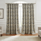 Floral embroidery pattern on jacquard fabric Gray Color on Curtain panel
