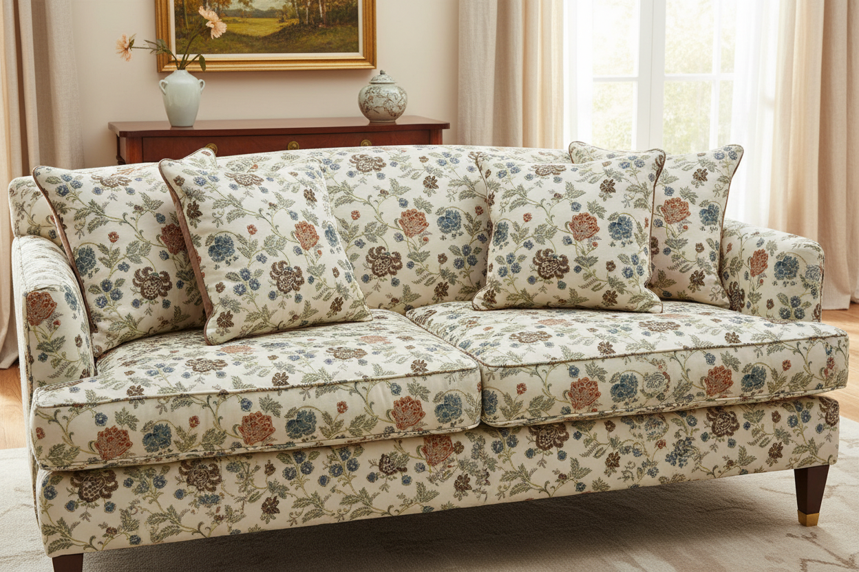 Embroidered Brown floral pattern on fabric on cushion covers