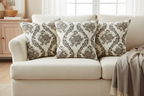 Decorative floral and baroque damask pattern on a beige background with Brown design on cushion covers