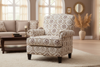 Decorative fabric with intricate Brown floral pattern on a beige background in furniture