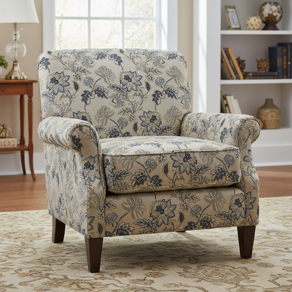 Floral embroidery pattern on jacquard fabric Gray Color on furniture