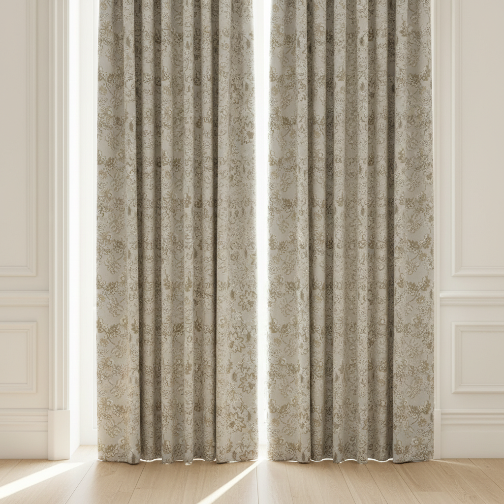 Floral embroidery pattern on jacquard fabric Cream Color on curtain panels