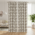 Floral embroidery pattern on jacquard fabric Brown Color on curtain panels