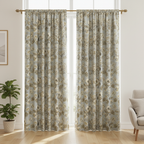 Floral embroidery pattern on jacquard fabric Gold Color on curtain panels