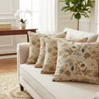 Floral embroidery pattern on jacquard fabric Gold Color on cushion covers