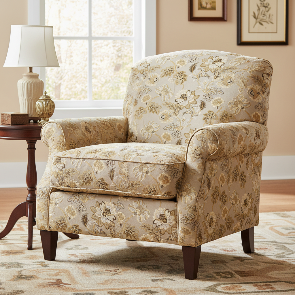 Floral embroidery pattern on jacquard fabric Gold Color on furniture