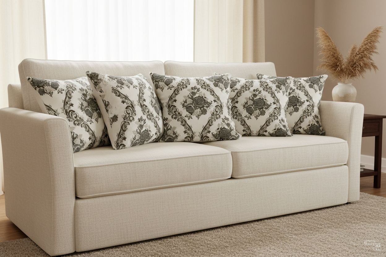 Decorative floral and baroque damask pattern on a beige background with Gray design on cushion covers