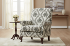Decorative floral and baroque damask pattern on a beige background with Gray design on furniture