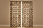 Decorative fabric with intricate Green floral pattern on a beige background on curtain panels