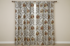 Decorative floral and damask baroque pattern with Green and yellow flowers on a beige background on a curtain panels