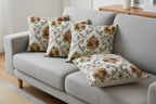 Decorative floral and damask baroque pattern with Green and yellow flowers on a beige background on cushion covers