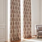 Decorative pattern with floral damask motif medallion elements on a Heavenly Pink background curtain panels