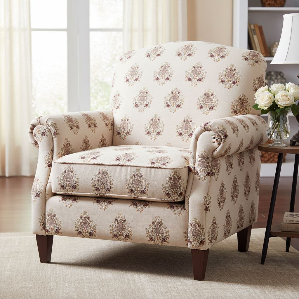 Decorative pattern with floral damask motif medallion elements on a Heavenly Pink background furniture