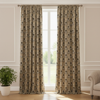 Patterned fabric with decorative Medallion Motif design on a Chocolate background on curtain panel