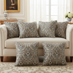 Decorative Baroque Paisley Medallion Damask Fabric with Chocolate background on cushion covers