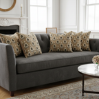 Patterned fabric with decorative Medallion Motif design on a Chocolate background on cushion covers