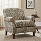 Decorative Baroque Paisley Medallion Damask Fabric with Chocolate background on furniture