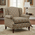 Patterned fabric with decorative Medallion Motif design on a Chocolate background on furniture