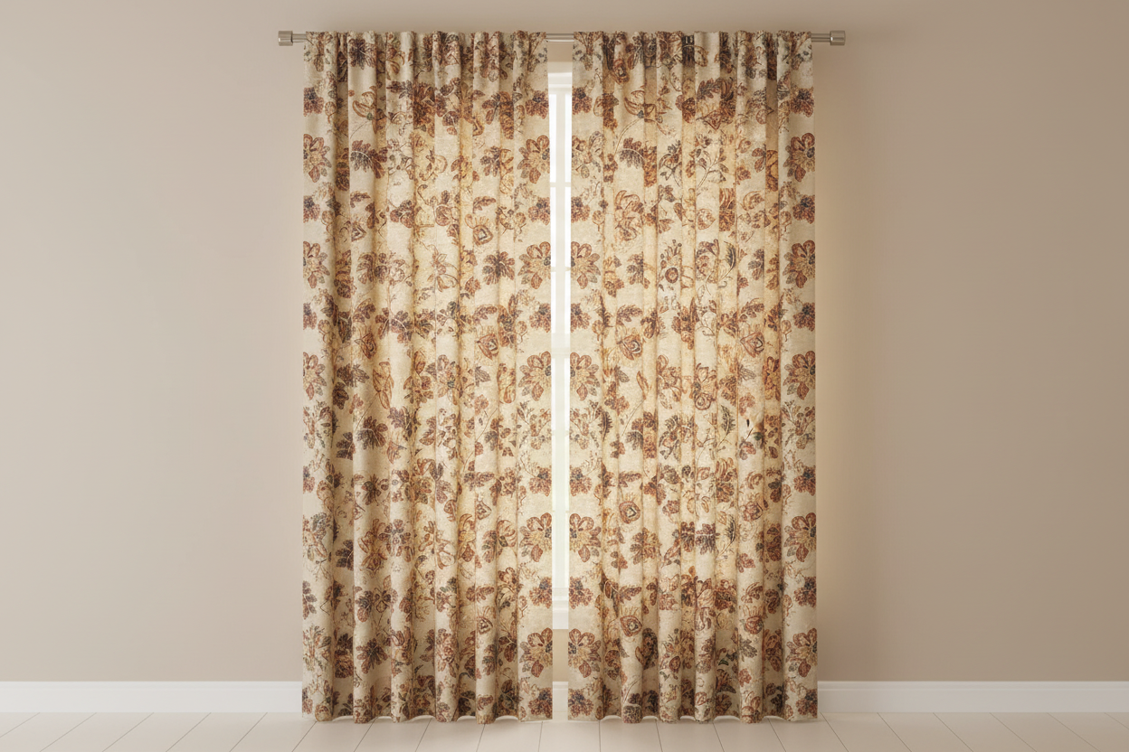Floral embroidery pattern on jacquard fabric Peach Color on curtain panel