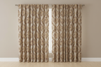 Decorative floral and baroque damask pattern on a background with Peach design on curtain panel
