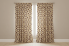 Damask Motifs representing Mughal Chandelier design in beige background with Peach design on curtain panel
