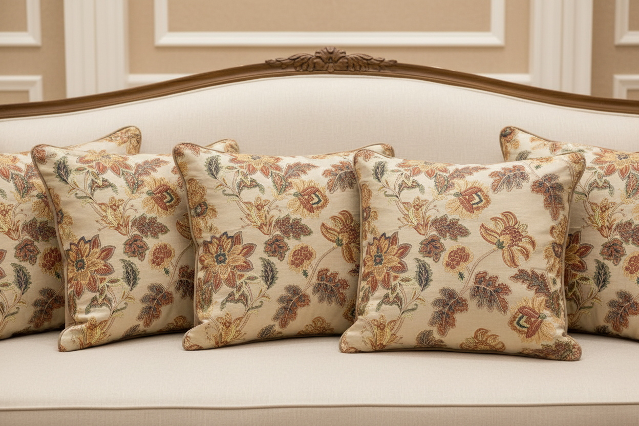 Floral embroidery pattern on jacquard fabric Peach Color on cushion covers
