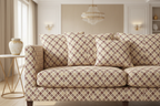 Damask Motifs representing Mughal Chandelier design in beige background with Peach design on cushion covers