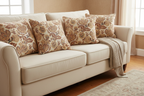 Close-up of a floral pattern beige and Peach cushion covers