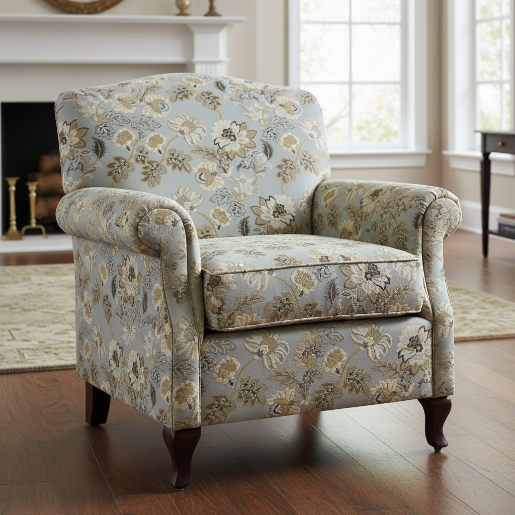 Floral embroidery pattern on jacquard fabric Gold Color on furniture