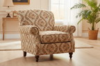 Decorative floral and baroque damask pattern on a background with Peach design on furniture