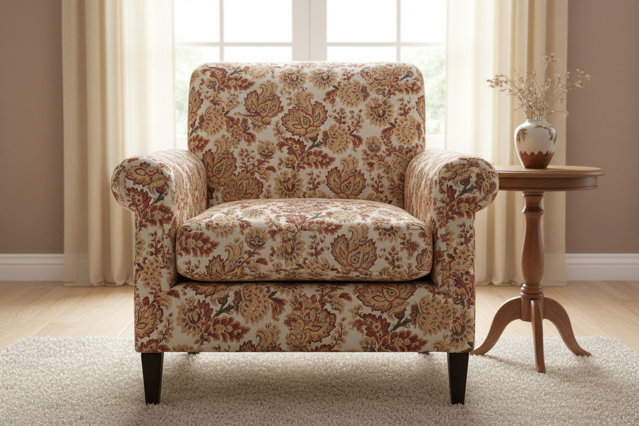 Close-up of a floral pattern beige and Peach furniture