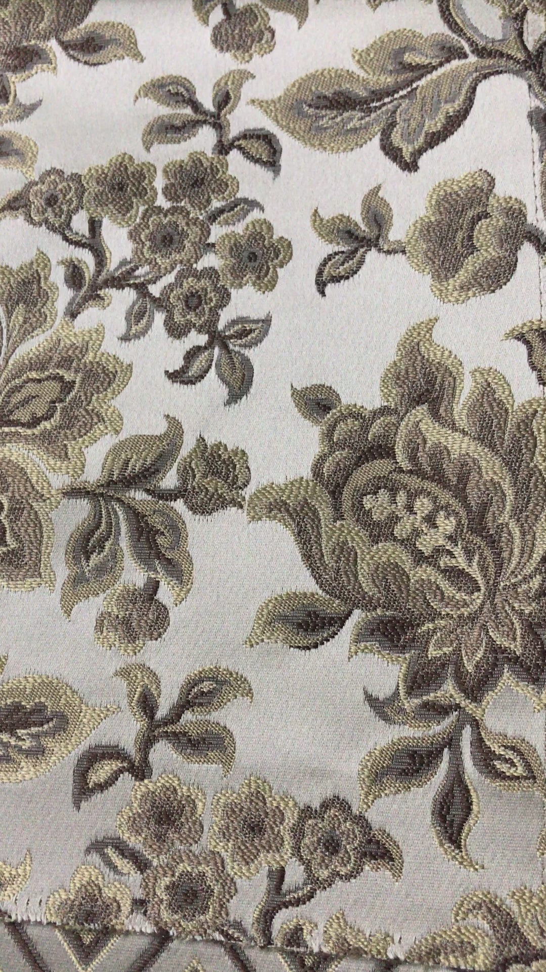 Taupe floral jacquard pattern fabric video for curtains and upholstery
