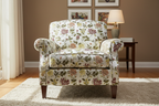 Embroidered Red floral pattern on fabric on a furniture